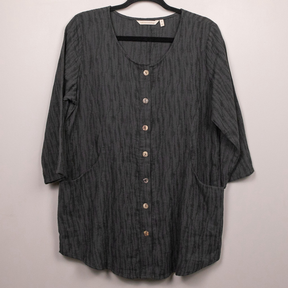 Soft Surroundings Ellis gray button down tunic top-M